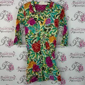 H&M L.O.G.G dress buttons floral jungle beach Tropical Leaf Print